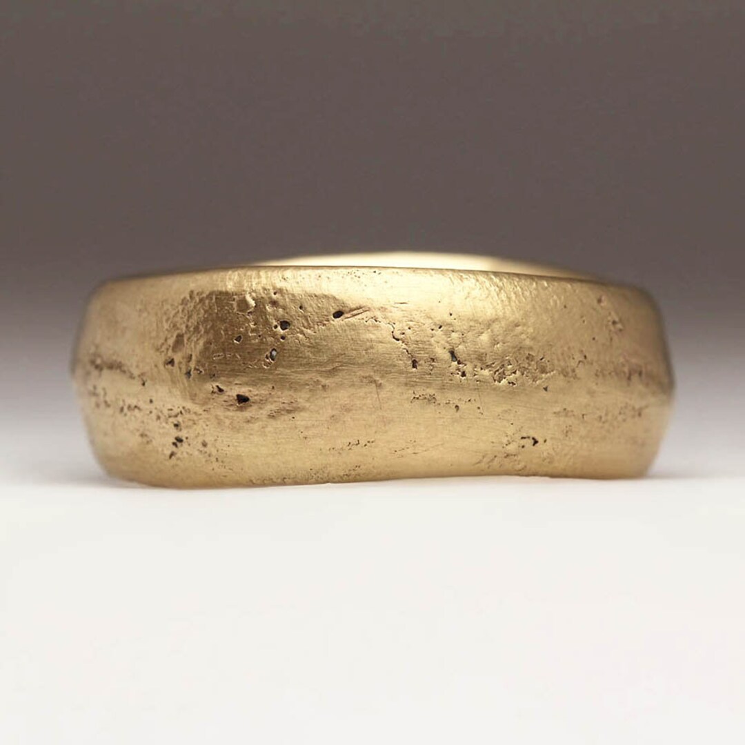 Sand Cast Gold Ring, 9mm Wide 9ct Yellow Gold Ring, Chunky Gold