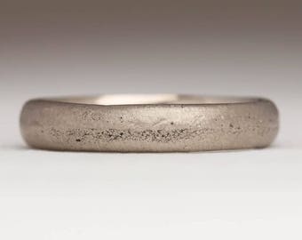 Anillo de oro blanco de 18 quilates, anillo de 4 mm, anillo de oro blanco mate, joyería contemporánea de oro blanco de 18 quilates, anillo de bodas único, anillo texturizado