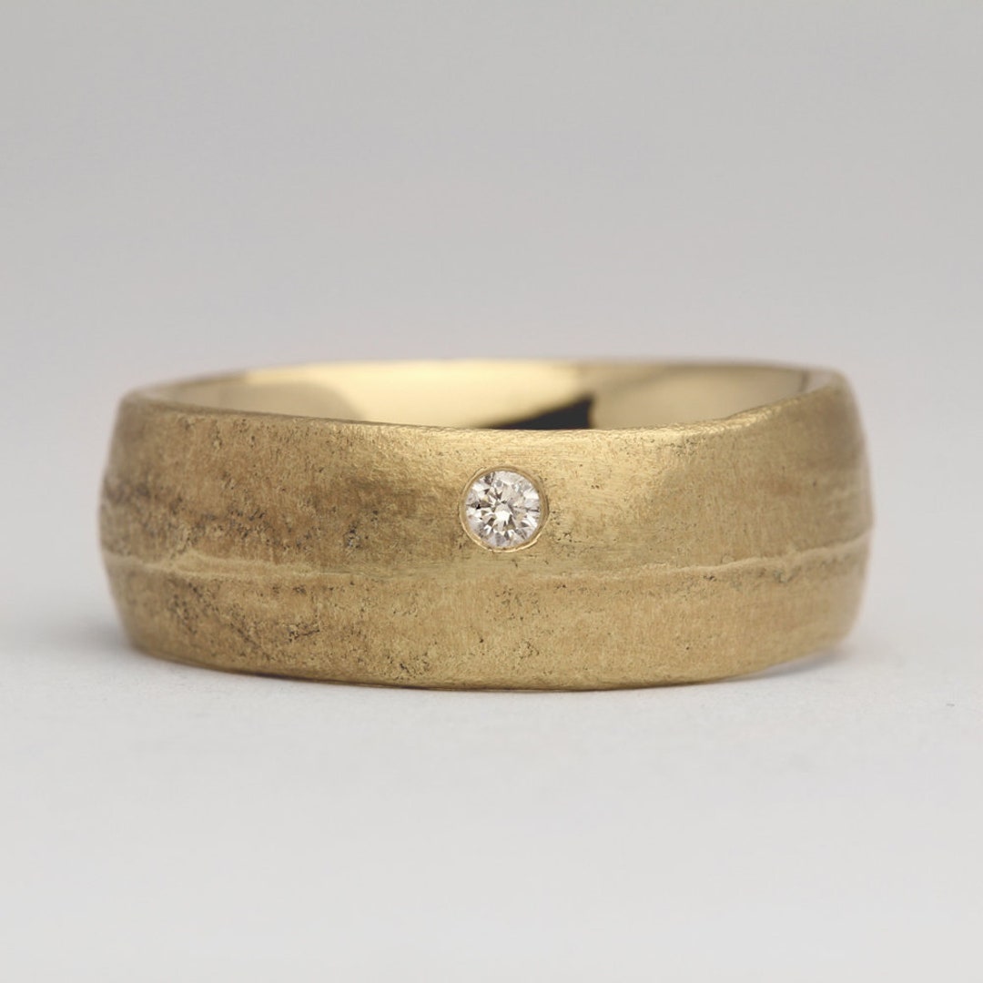 Sandcast 9ct Yellow Gold Diamond Ring, Organic Wedding Band, Unique ...