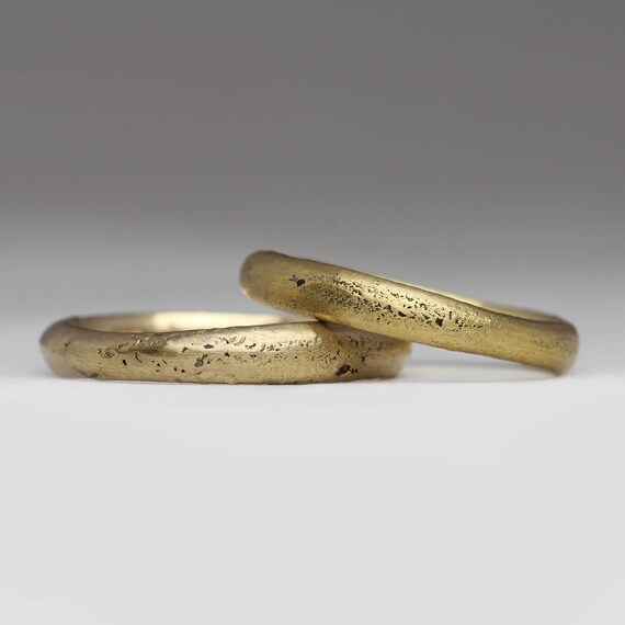 Hers and Hers 18ct Gold Wedding Ring Set Sandcast Androgynous