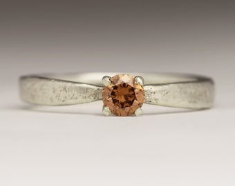 Brown Diamond and 9ct White Gold Ring, Rustic Engagement Ring, Unique Engagement, Bespoke Sandcast Flat Tapered 4mm Chocolate Diamond Ring