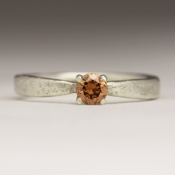 Brown Diamond and 9ct White Gold Ring, Rustic Engagement Ring, Unique Engagement, Bespoke Sandcast Flat Tapered 4mm Chocolate Diamond Ring