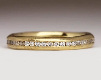 18ct Eternity Ring, Rustic 18k Gold Diamond Infinity Ring, Channel Set Diamond Ring Sandcast Australian Diamond Ring, Unique Wedding Ring