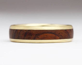 Rounded 9ct Gold Wood Ring, Wood Ring, Wood Wedding Band, Contemporary Jewellery - R55 6mm 9Y