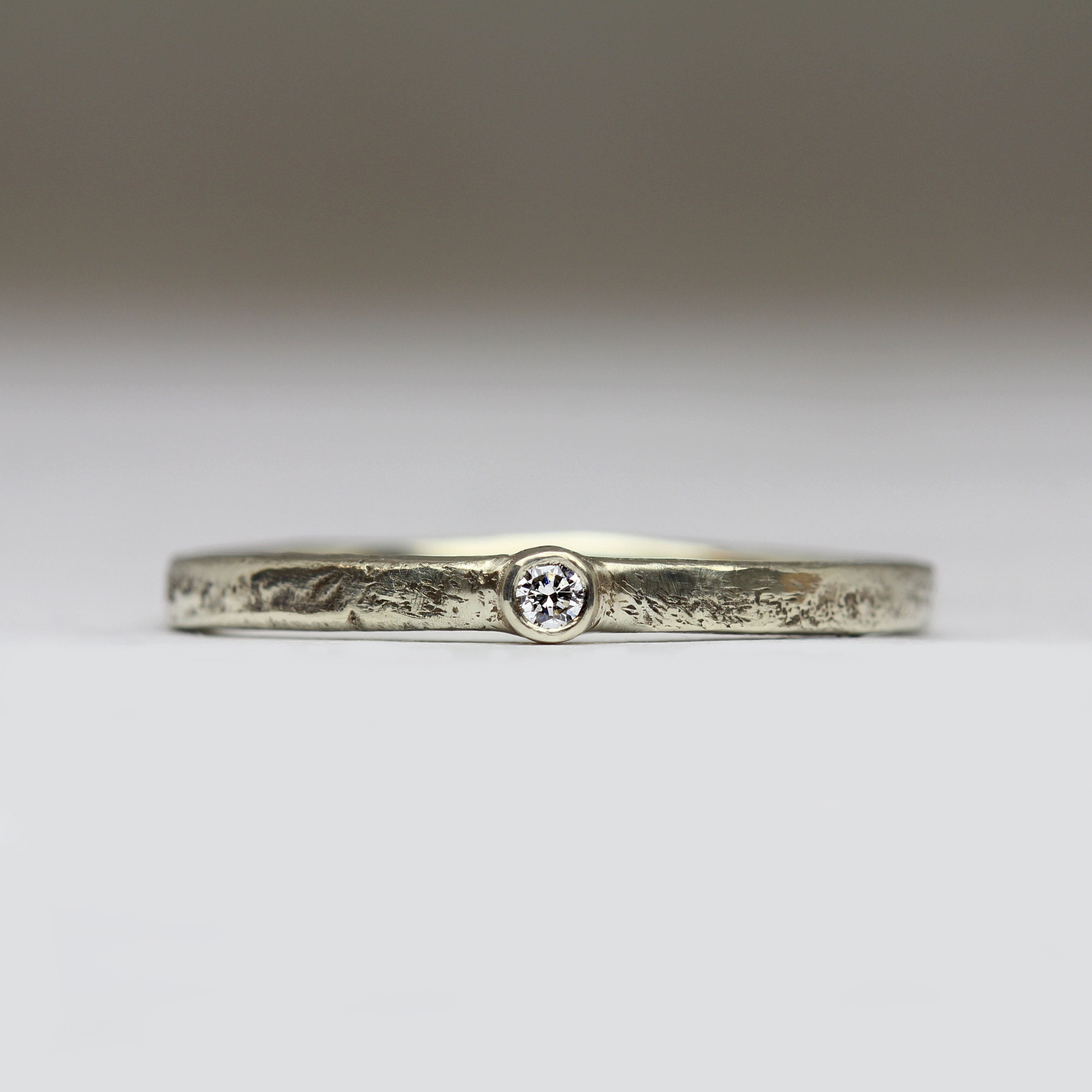 Dainty Diamond Ring - 9Ct White Gold Cast in Beach Sand Personalised Stacker Gift For Her Or Him Handmade Cornwall