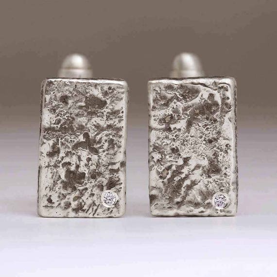 Diamond Silver Cuff Links for Groom, Grooms Men Present, Chritsmas Gift for Him, Textured Cufflinks Oxidised Mens Jewellery, Jewelry for Him