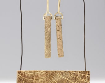 Sandcast Gold Bar Earrings - Recycled 9ct Gold - Handmade Sandcast Earrings  - Cast in Beach Sand - Organic Texture - Geometric Design