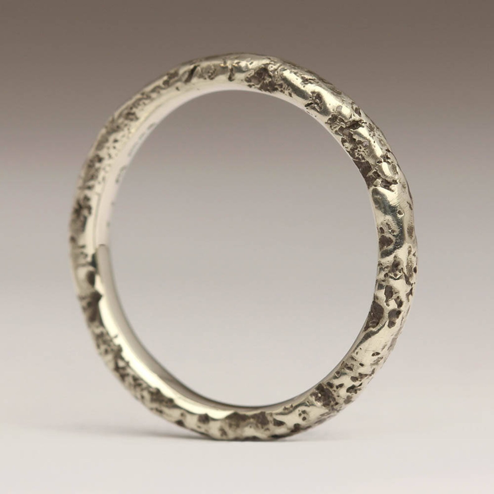Gnarled 2mm 9ct White Gold Ring, Authentic Quirky Wedding Ring, Cast in
