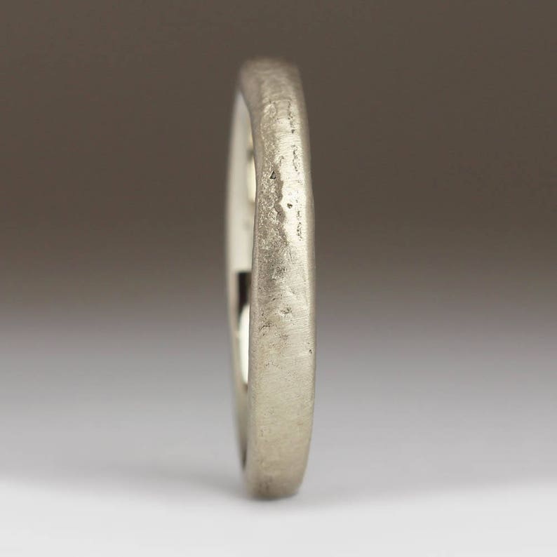 Sandcast 3mm 9ct White Gold Ring, Rustic Wedding Ring, Organic Wedding Band, Unusual Texture, Flat Matte Ring, His and Hers 9k Gold Ring image 2