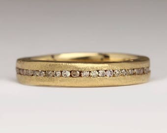 18ct Gold Brown Diamond Ring, Flat Eternity Ring, Unique Diamond Wedding Band, Contemporary Wedding Ring, Unusual Wedding Ring, Gift For Her