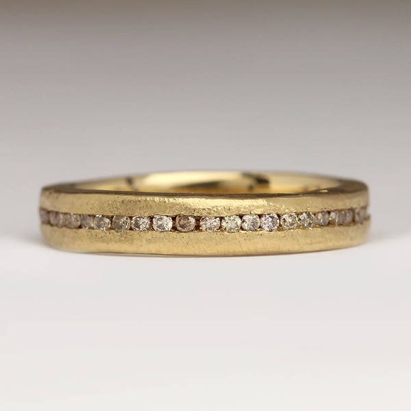 18ct Gold Brown Diamond Ring, Flat Eternity Ring, Unique Diamond Wedding Band, Contemporary Wedding Ring, Unusual Wedding Ring, Gift For Her