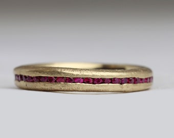 Ruby Eternity Ring, Anniversary Gift, Ethical Greenland Rubies, Contemporary Wedding Band, Sandcast Personalised Jewellery, Made in Cornwall