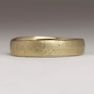 9ct Yellow Gold Sandcast Wedding Band, Flat 5mm Rustic Ring - Justin Duance Jewellery