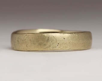 9ct Yellow Gold Sandcast Wedding Band, Flat 5mm Rustic Ring - Justin Duance Jewellery