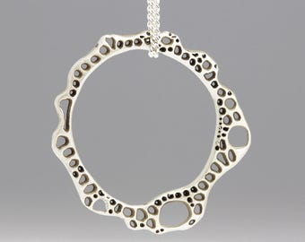 Recycled Silver Sea Foam Ring Pendant: Organic Unisex Jewelry