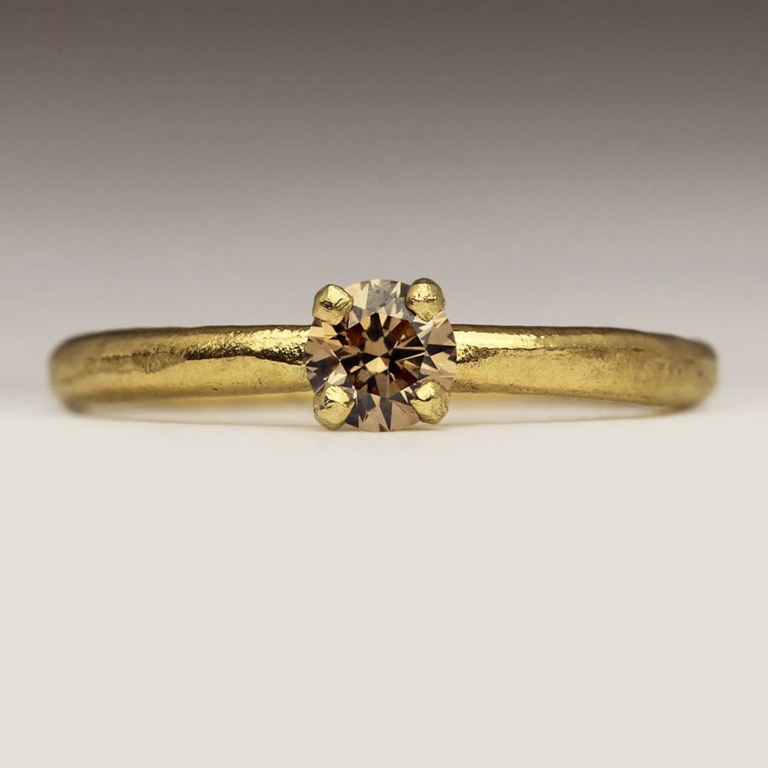 Rustic Engagement Ring, Conflict Free 5mm Diamond Recycled 18ct Yellow ...