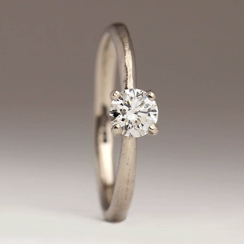 Conflict Free 4.5mm Diamond Ring, 18ct White Gold, Organic Delicate Rustic Engagement Ring, Thin Unique Dainty White Gold Enagement Ring image 4