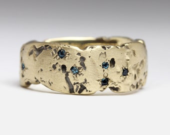 9ct Yellow Gold Topaz Scatter Rock Ring - Blue Topaz - Recycled 9ct Gold - Handmade in Cornwall by Justin Duance