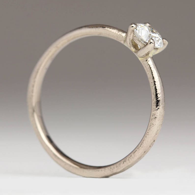 Conflict Free 4.5mm Diamond Ring, 18ct White Gold, Organic Delicate Rustic Engagement Ring, Thin Unique Dainty White Gold Enagement Ring image 5