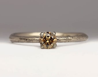 Brown Diamond Engagement Ring, Dainty Tapered 14ct White Gold and Champagne Diamond Ring, Ethical Jewellery, Sandcast by Justin Duance