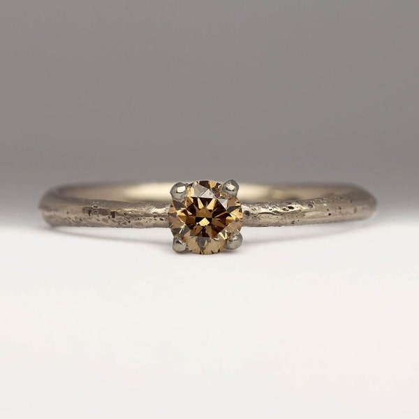 Brown Diamond Engagement Ring, Dainty Tapered 14ct White Gold and Champagne Diamond Ring, Ethical Jewellery, Sandcast by Justin Duance