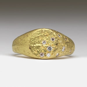 Diamond Encrusted Gold Signet Ring Cast in Beach Sand Recycled 18ct Gold and Reclaimed Diamonds Handmade in Cornwall by Justin Duance image 2