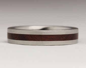 Flat Platinum Wood Ring, Wood Ring, Elegant Wood Ring, Wedding Ring, Unique Wedding Band, Kingwood, Contemporary Jewellery - R6 4mm PT