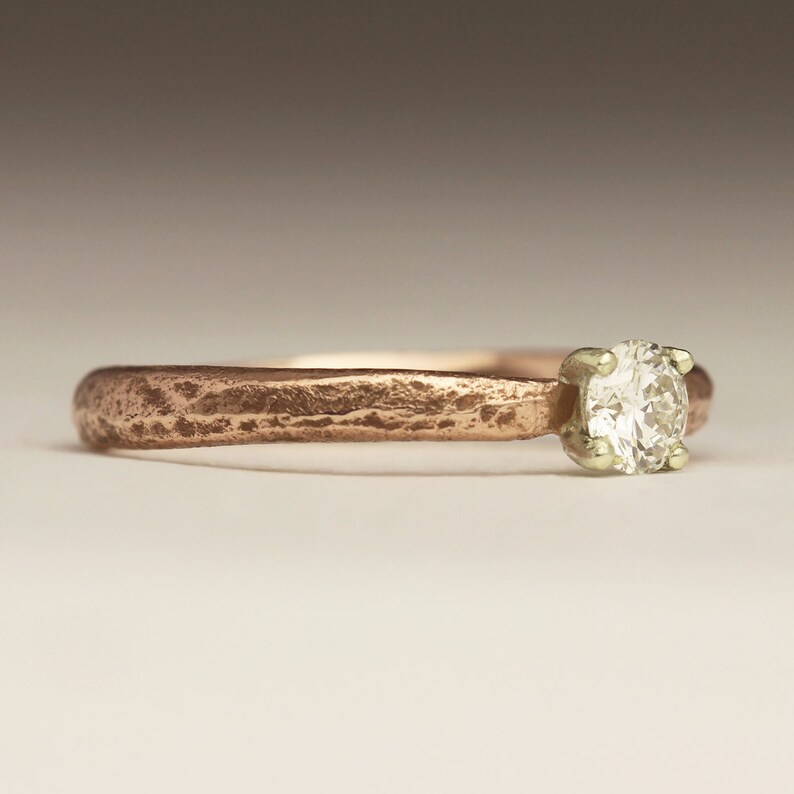 Rose Gold Engagement Ring, 9ct Rose Gold Diamond Ring, Conflict Free Diamond, Rustic Unique Engagement Ring image 5