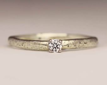 Delicate Engagement Ring, 9ct White Gold 3mm Diamond, Dainty Diamond Ring, Rustic Engagement Ring, Thin Unusual Promise Ring, Gift For Her