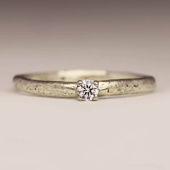 Delicate Engagement Ring, 9ct White Gold 3mm Diamond, Dainty Diamond Ring, Rustic Engagement Ring, Thin Unusual Promise Ring, Gift For Her