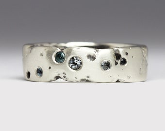 Silver & Gemstone Rockpool Ring - Recycled Silver - Rustic Textured Ring - Blue Gemstones - Unique Design - Handmade in Cornwall