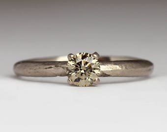 Conflict Free 4.5mm Champagne Diamond Ring, 18ct White Gold, Organic Rustic Engagement Ring, Natural Engagement, Australian Traced Diamond