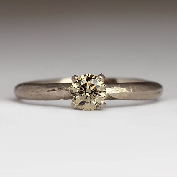 Conflict Free 4.5mm Champagne Diamond Ring, 18ct White Gold, Organic Rustic Engagement Ring, Natural Engagement, Australian Traced Diamond