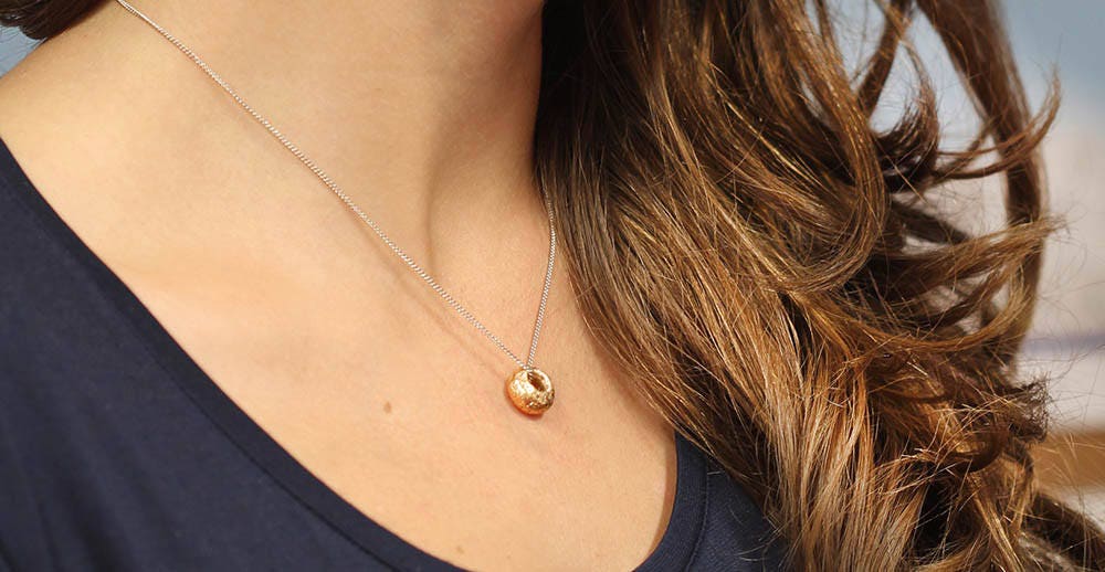 Textured 18Ct Yellow Gold Pendant, Charm Bead Elegant Rough Necklace Small Delicate Solid 18K Drop Necklace, Unique Womans