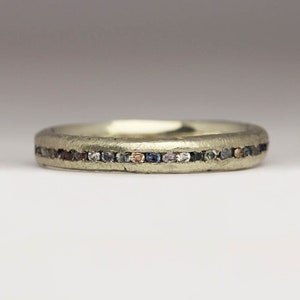 Alternative Eternity Ring, 9ct White Gold Misty Ring, Diamond + Ethical Montana Sapphire Eternity Ring, Whimsical Unusual Wedding Ring