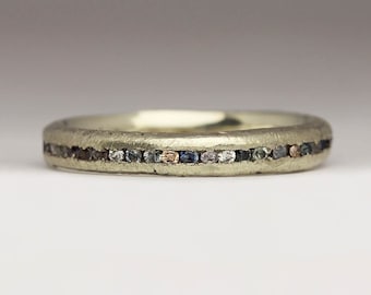 Alternative Eternity Ring, 9ct White Gold Misty Ring, Diamond + Ethical Montana Sapphire Eternity Ring, Whimsical Unusual Wedding Ring