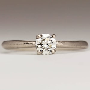 Conflict Free 4.5mm Diamond Ring, 18ct White Gold, Organic Delicate Rustic Engagement Ring, Thin Unique Dainty White Gold Enagement Ring image 1