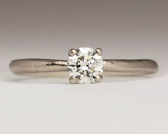 Conflict Free 4.5mm Diamond Ring, 18ct White Gold, Organic Delicate Rustic Engagement Ring, Thin Unique Dainty White Gold Enagement Ring