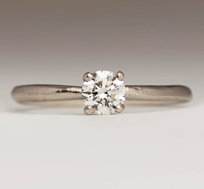 Conflict Free 4.5mm Diamond Ring, 18ct White Gold, Organic Delicate Rustic Engagement Ring, Thin Unique Dainty White Gold Enagement Ring image 1