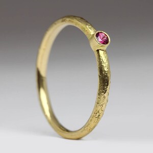 18K Gold and Ruby Ring, Solid 18ct Gold Ruby Stacking Ring, Unique Valentines Gift for Her, Inspirational Rustic Sandcast Ring image 4