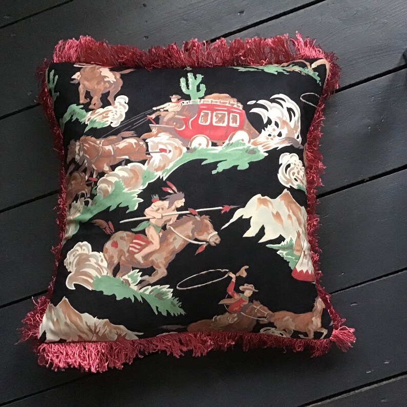 Retro western cushion cover pillow kitsch black red and Etsy