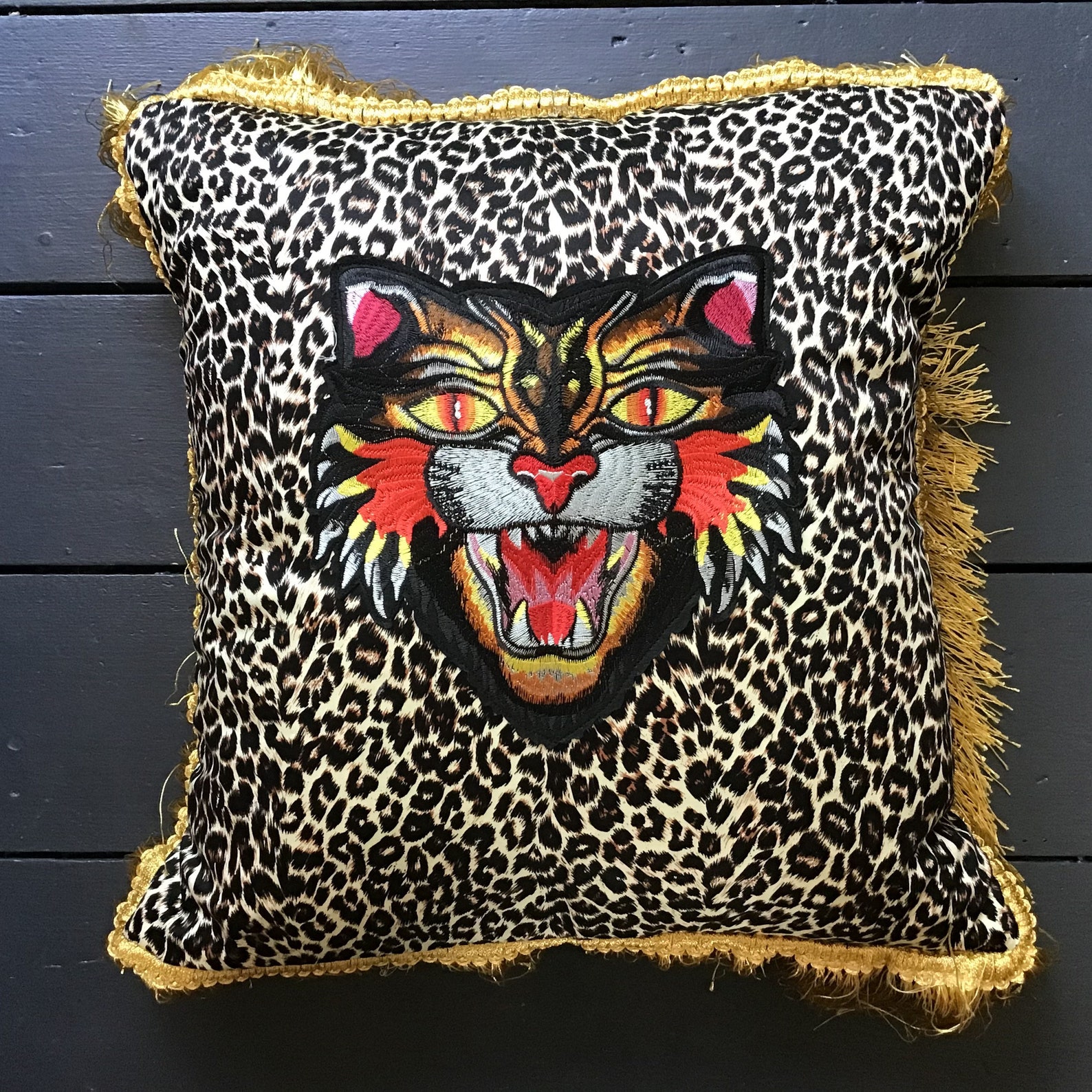Tiger-Patch auf Leopard oder Türkis Stoff Kissen Kissen mit | Etsy