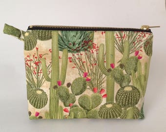 Cactus Fabric Makeup, cosmetics Bag, pouch , Southwestern Desert Americana Purse, mothers day gift