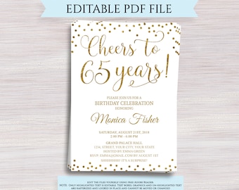 65th birthday invitations etsy