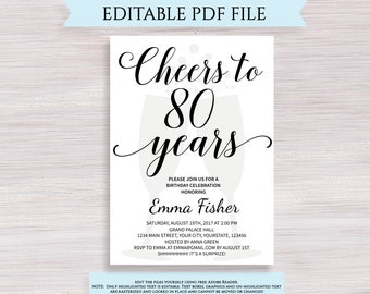 80th birthday invitations etsy