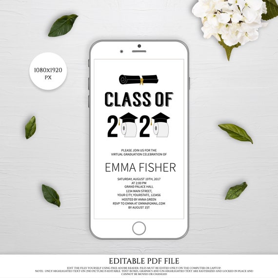 Electronic Graduation Party Invitation Class of 2020 with Etsy
