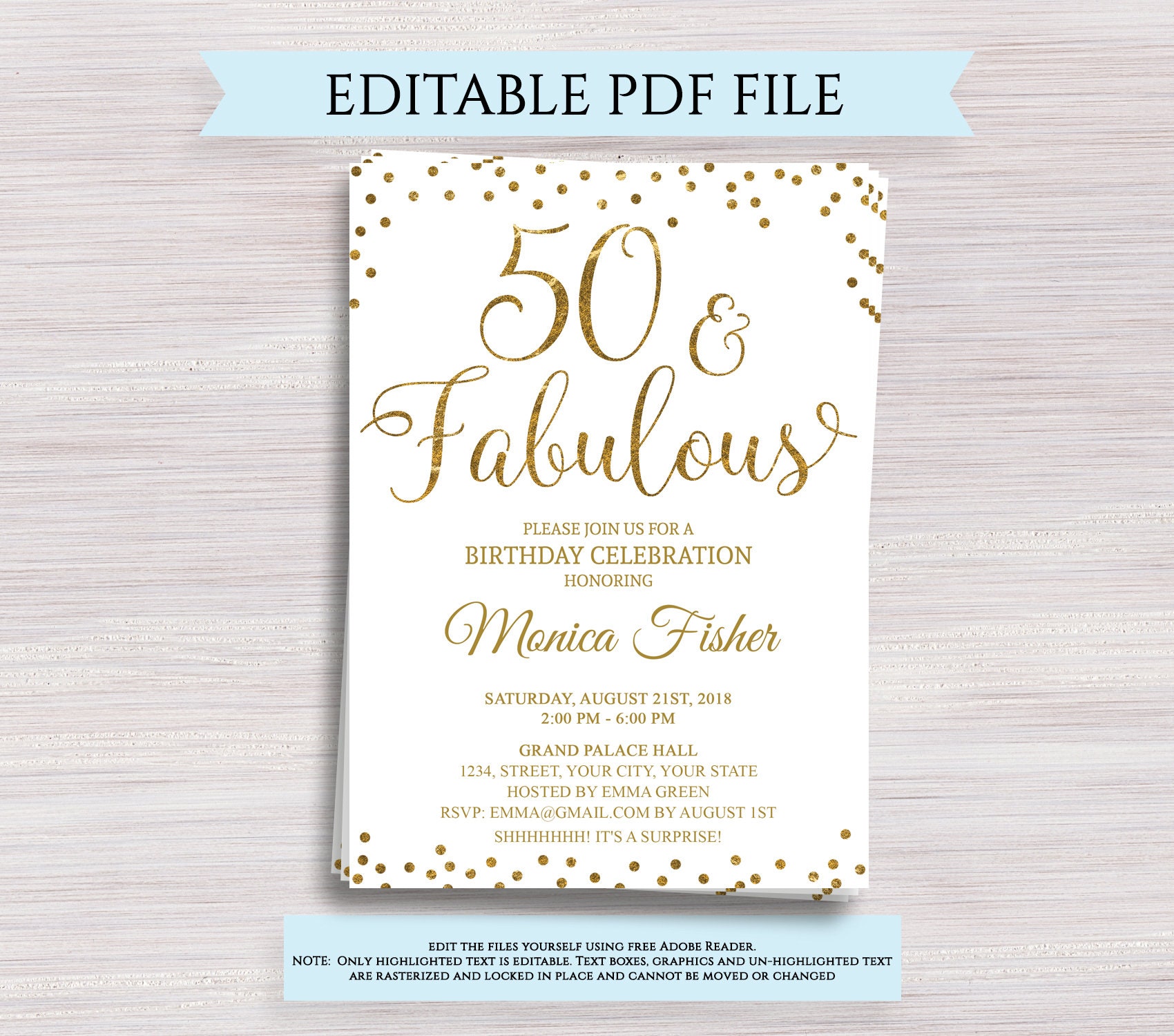  Editable  50th  Birthday Party Invitation  template 50 and Etsy