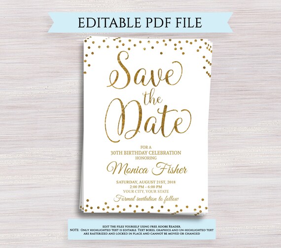 Editable Save The Date Card Birthday Or Wedding Announcement Etsy