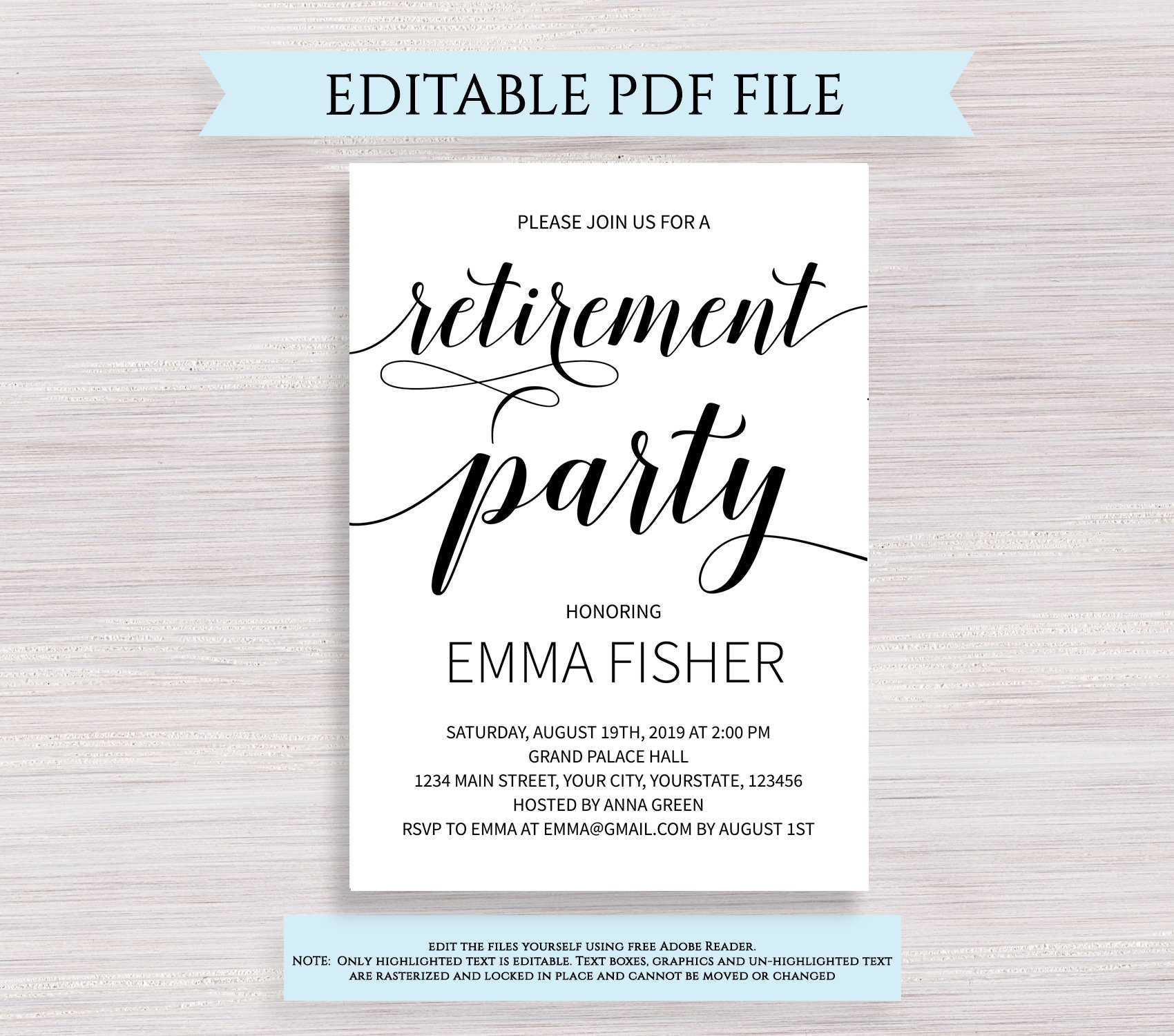 Editable Retirement Party Invitation Template, Retirement Party invite,  Black and White, Man, Woman Retirement Ideas, Digital Printable PDF With Regard To Retirement Flyer Template