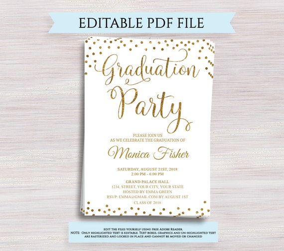 editable graduation party invitation gold graduation invitation graduation celebration invite grad party invite template class of 2019 graduation celebration invitations